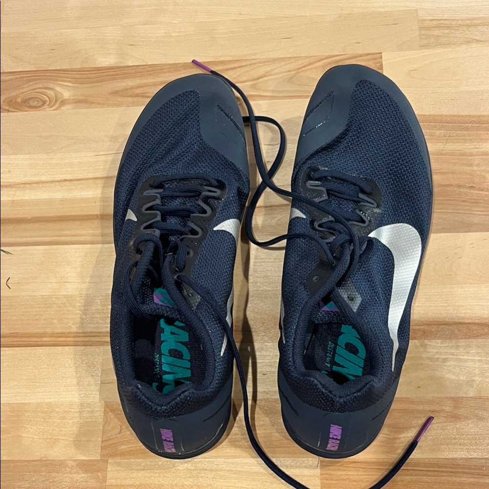 Men's Nike Dark Blue and Silver Distance Spikes